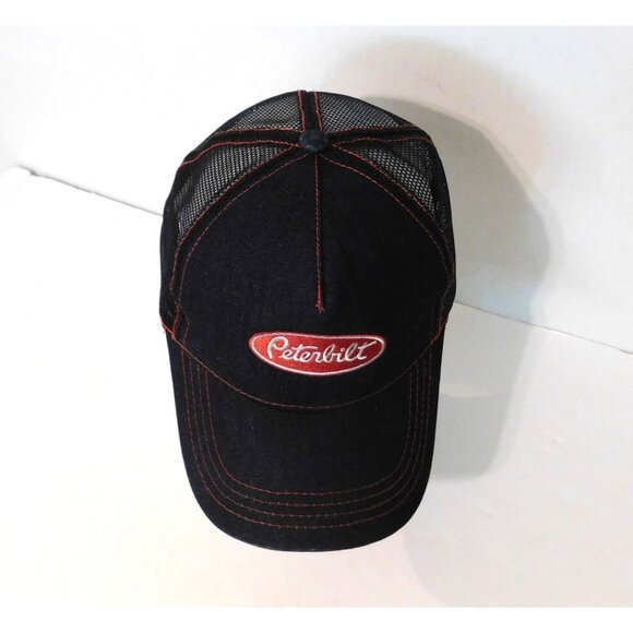 Peterbilt Denim Ball Cap Mens Dark Blue Red Stitching Adj Snap Back Trucker Hat - Picture 6 of 8